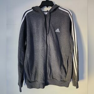 Adidas 3-Stripes Full Zip Hoodie - Dark Grey Heather (Men’s M)